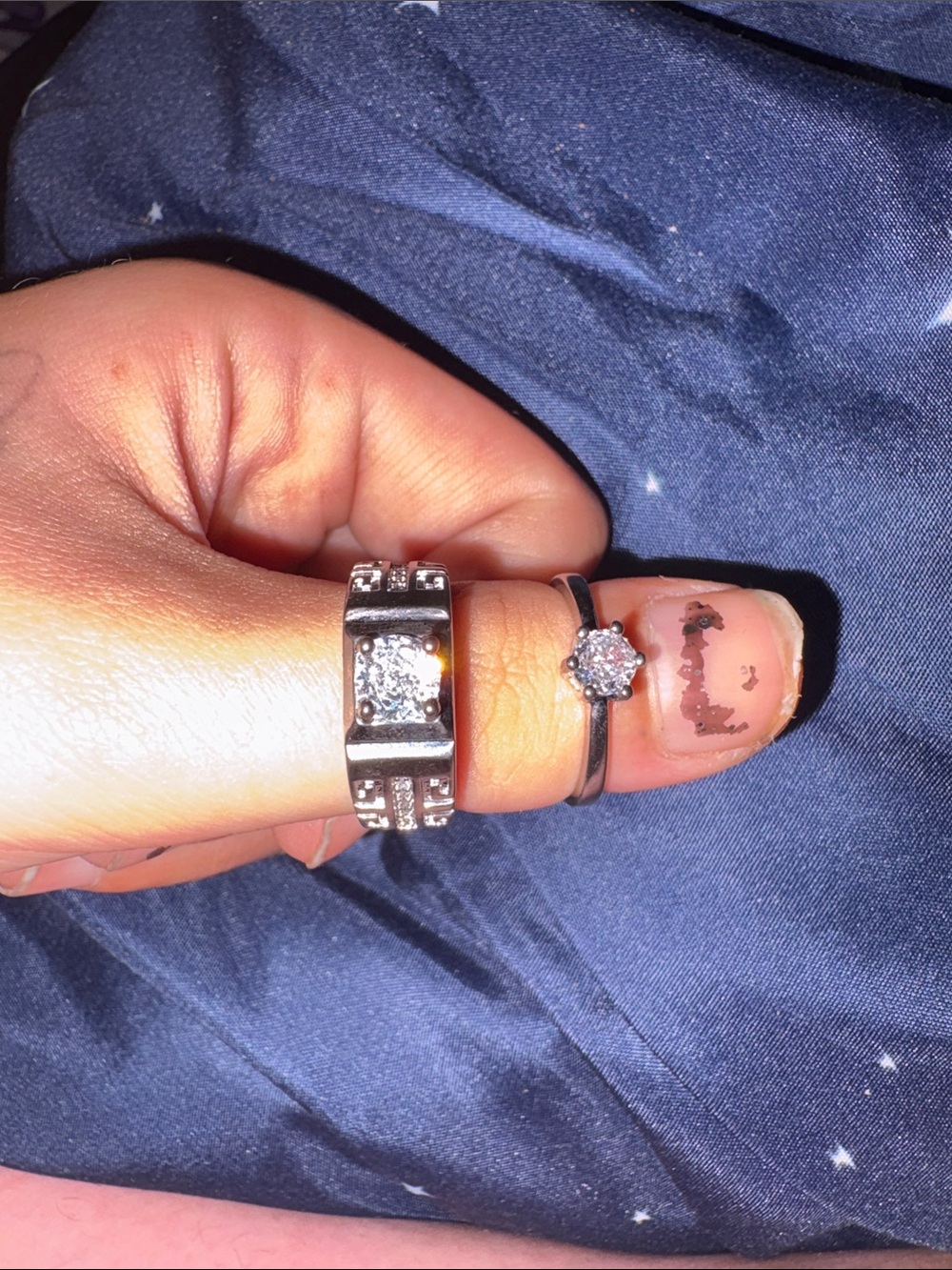 Sterling-Style Silver Duo: Sparkling Center Stone & Floral Accent Ring